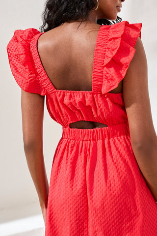 Cotton Maxi Dress With Back Cutout-Coralred