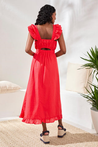 Cotton Maxi Dress With Back Cutout-Coralred
