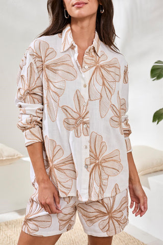 Embroidered Crosshatch Button-Front Blouse-White