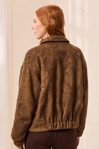 Embroidered Faux-Suede Zip-Front Jacket-Dkfossil
