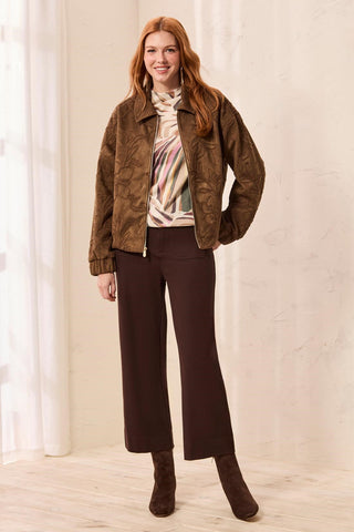 Embroidered Faux-Suede Zip-Front Jacket-Dkfossil
