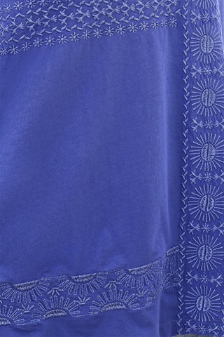 Embroidered V-Neck Top With Special Wash-Baja blue