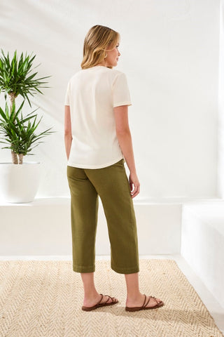 Embroidered V-Neck Top With Special Wash-Eggshell
