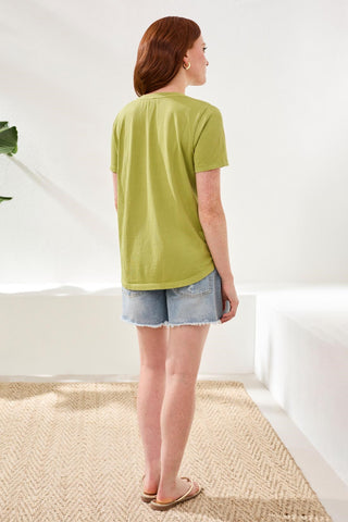 Embroidered V-Neck Top With Special Wash-Kiwizest