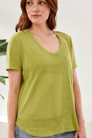 Embroidered V-Neck Top With Special Wash-Kiwizest