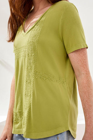 Embroidered V-Neck Top With Special Wash-Kiwizest