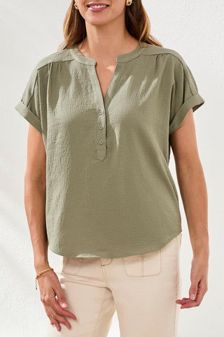Tee-Shirt Ras Du Cou À Manches Courtes Avec Broderie Patchwork-Argile de cactus