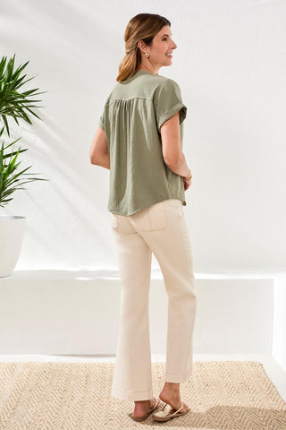 Tee-Shirt Ras Du Cou À Manches Courtes Avec Broderie Patchwork-Argile de cactus