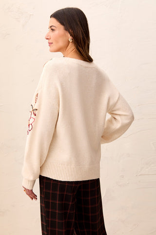 Eyelash Embroidered Long Sleeve Crew Neck Sweater-Moonstone