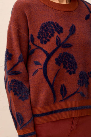 Eyelash Embroidered Long Sleeve Mock Neck Knit Sweater-Cedar