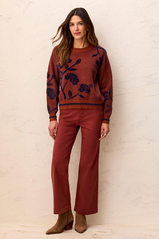 Eyelash Embroidered Long Sleeve Mock Neck Knit Sweater-Cedar