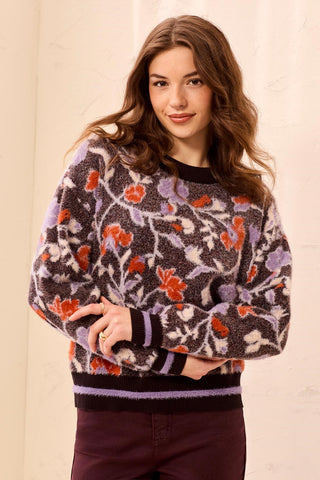 Chandail En Tricot À Col Montant Et Broderie Duveteuse-Fudge