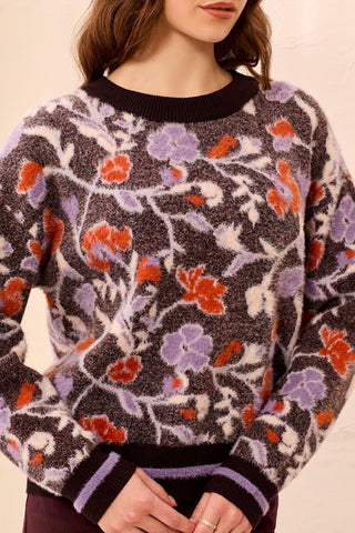 Chandail En Tricot À Col Montant Et Broderie Duveteuse-Fudge