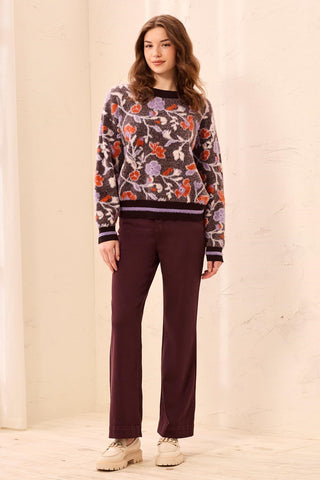 Chandail En Tricot À Col Montant Et Broderie Duveteuse-Fudge