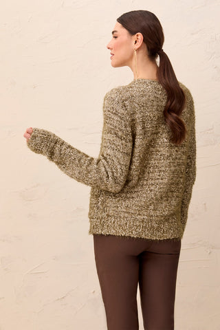 Eyelash Yarn Button-Front Long Sleeve Cardigan-Basil