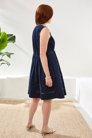 Crinkle Gauze Empire Waist Lace Inset Dress-Abyss – Tribal® Fashion