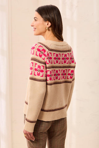 Fair Isle Button Front Sweater Cardigan-Fudge