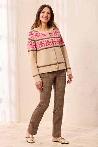 Fair Isle Button Front Sweater Cardigan-Fudge