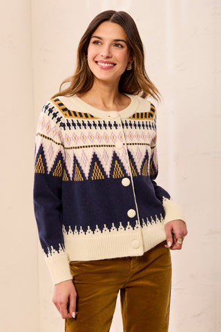 Fair Isle Button Front Sweater Cardigan-Sapphire