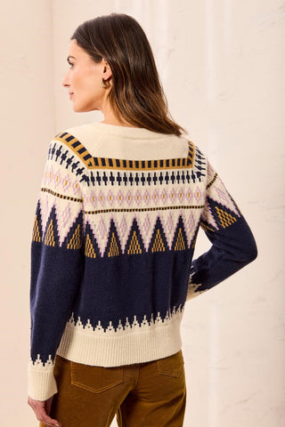 Fair Isle Button Front Sweater Cardigan-Sapphire