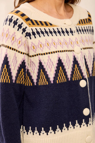Fair Isle Button Front Sweater Cardigan-Sapphire