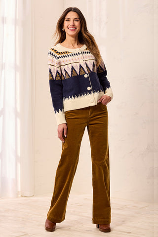 Fair Isle Button Front Sweater Cardigan-Sapphire
