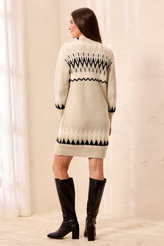 Fair Isle Mock Neck Long Sleeve Sweater Dress-H moonstone