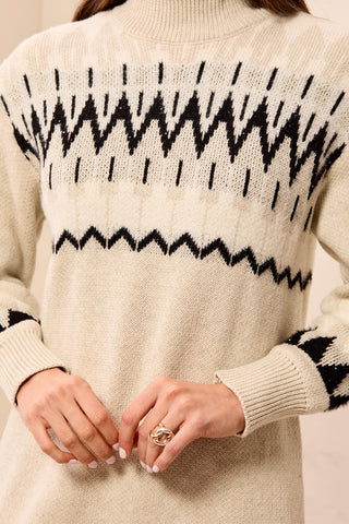 Fair Isle Mock Neck Long Sleeve Sweater Dress-H moonstone