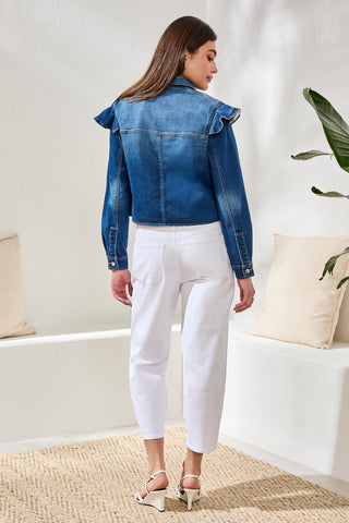 Veste En Denim Avec Détail Volant Sculpté-Pacifique foncé
