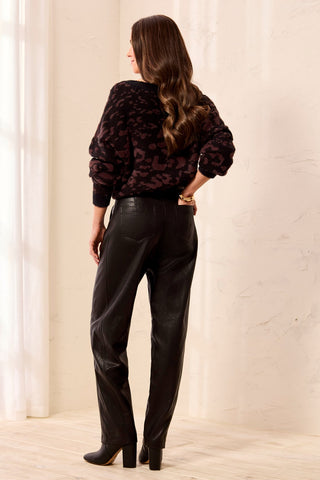 Faux Leather Barrel Leg Pant With Front Pockets-Black