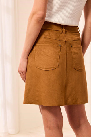 Faux Suede A-Line Button-Front Mini Skirt-Hazelwood