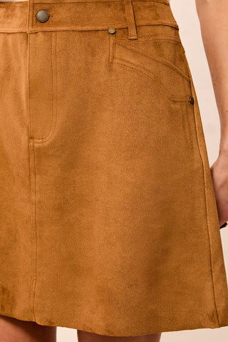 Faux Suede A-Line Button-Front Mini Skirt-Hazelwood