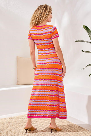 Textured Jacquard Scoop Neck Short Sleeve Maxi Dress-Mango