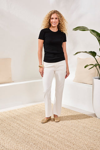 T-Shirt Ajusté Col Rond En Maille Stretch-Noir