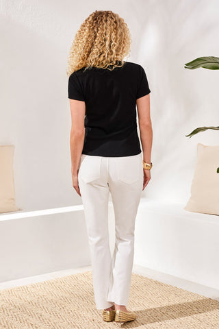 T-Shirt Ajusté Col Rond En Maille Stretch-Noir