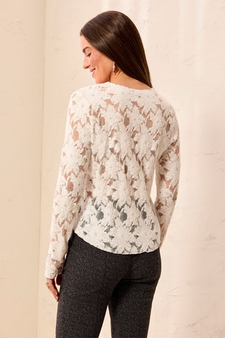 Floral Lace Button-Front Cardigan-Cream