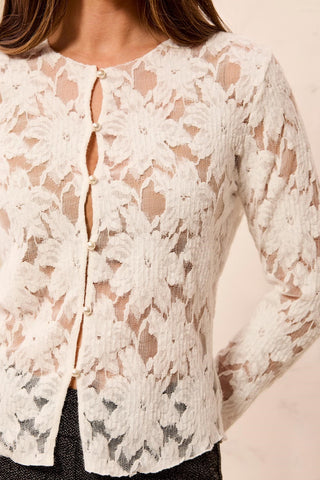 Floral Lace Button-Front Cardigan-Cream