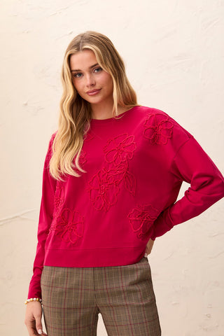 Haut À Manches Longues Avec Broderies Florales Texturées-Jazzy
