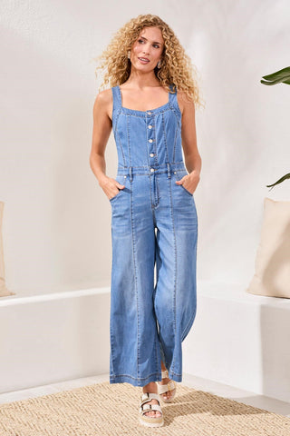 Combinaison En Denim À Bretelles Ajustables-Côte amalfitaine