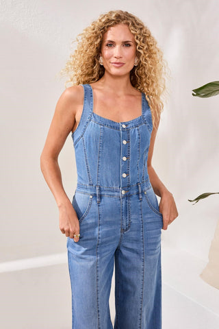 Combinaison En Denim À Bretelles Ajustables-Côte amalfitaine