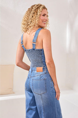 Combinaison En Denim À Bretelles Ajustables-Côte amalfitaine