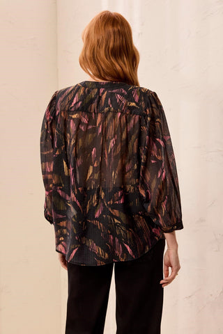 Flowy Dolman Sleeve Blouse With Self-Covering Buttons-Black
