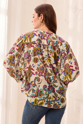Flowy Dolman Sleeve Blouse With Self-Covering Buttons-Equinoxgold