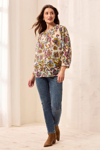 Flowy Dolman Sleeve Blouse With Self-Covering Buttons-Equinoxgold