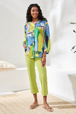 Flowy Dolman Sleeve Blouse With Self-Covered Buttons-Mojito