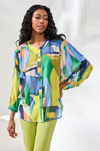 Flowy Dolman Sleeve Blouse With Self-Covered Buttons-Mojito