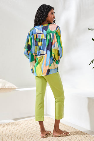 Flowy Dolman Sleeve Blouse With Self-Covered Buttons-Mojito