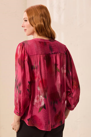 Flowy Dolman Sleeve Blouse With Self-Covering Buttons-Nostalgia