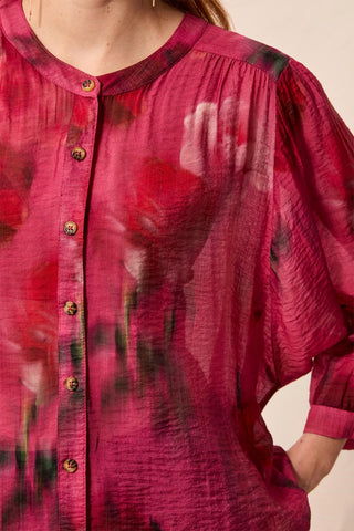 Flowy Dolman Sleeve Blouse With Self-Covering Buttons-Nostalgia