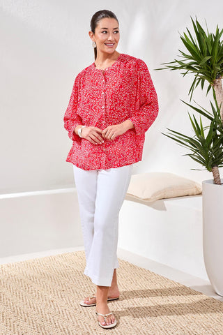 Flowy Dolman Sleeve Blouse-Rouge